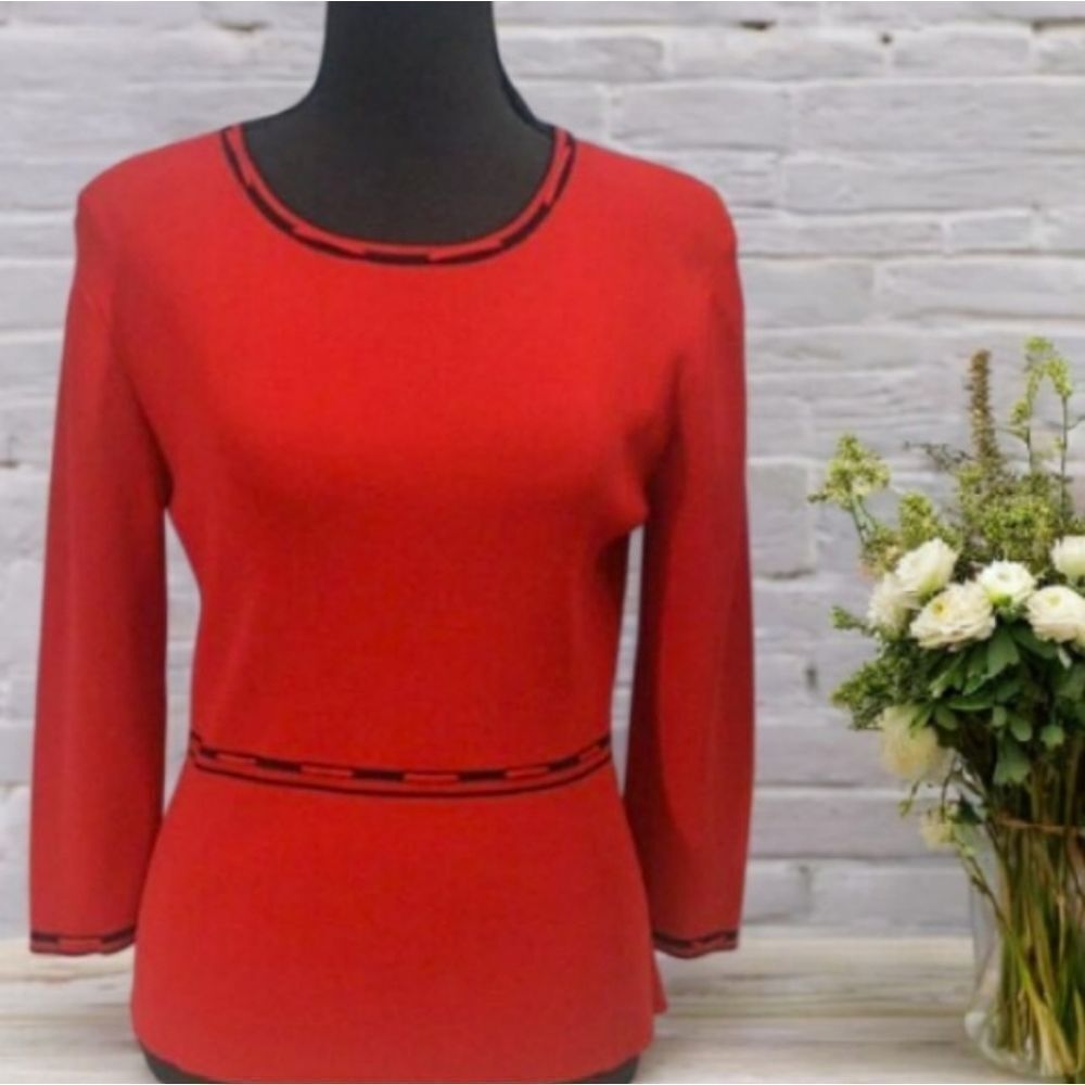 Ziani Couture Red Long-Sleeve Top with Black Trim – Size Large